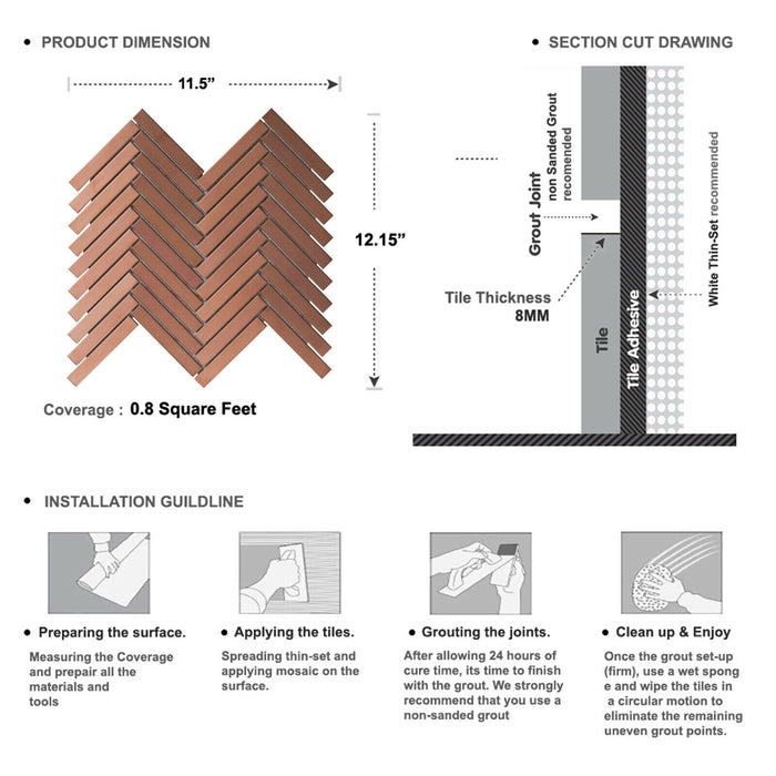 Sample - TDH396RG Stainless Steel Rose Gold Copper Metallic Metal Mosaic Tile