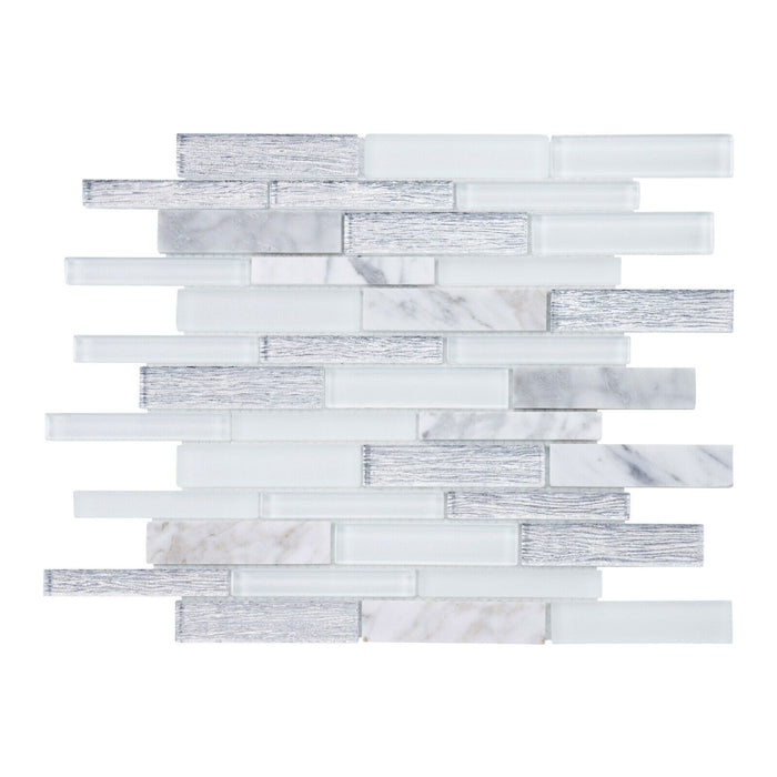 Sample - TDH470NS Natural Stone Glass Carrara White Mosaic Tile