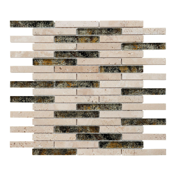 Sample - TDH306NS Natural Stone Crystal Glass Travertine Beige Sand Brown Mosaic Tile