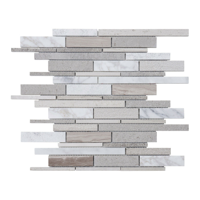 Sample - TDH432NS Natural Stone White Oak Marble Taupe Carrara White Mosaic Tile