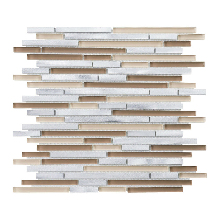 Sample - TDH39MDR Beige Glass Aluminum Metallic Linear Interlocking Mosaic Tile