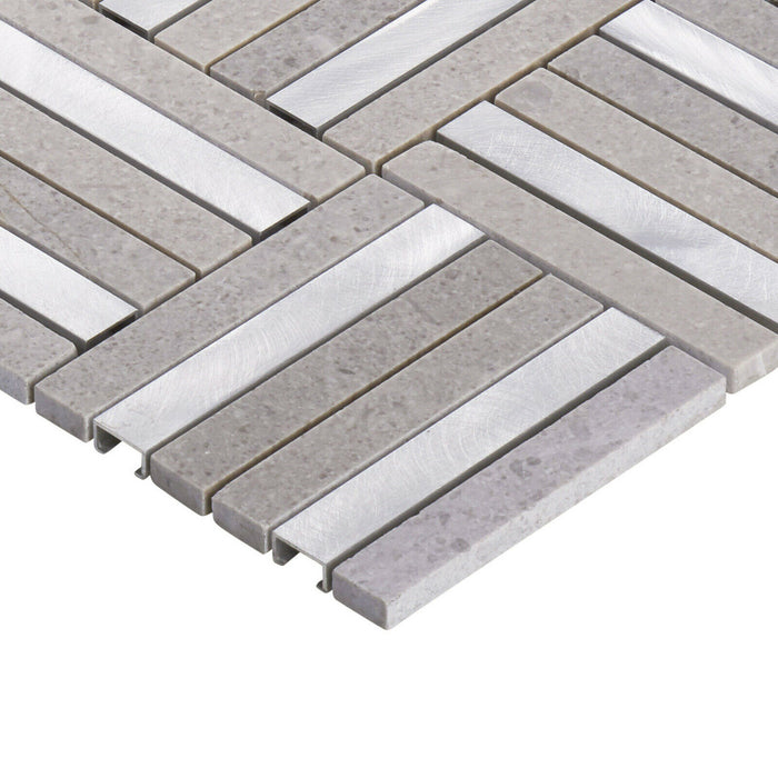 Sample - TDH353AL Aluminum Natural Stone Cinderella Gray Metallic Metal Mosaic Tile