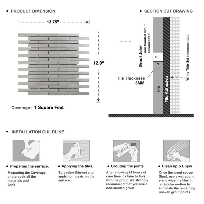 Sample - TDH326SS Stainless Steel Brushed Nickel Metallic Metal Mosaic Tile