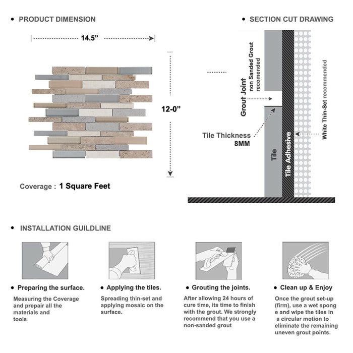 Sample - TDH490NS Natural Stone Sina Pearl Crema Marfil Glass Beige Sand Gray Mosaic Tile