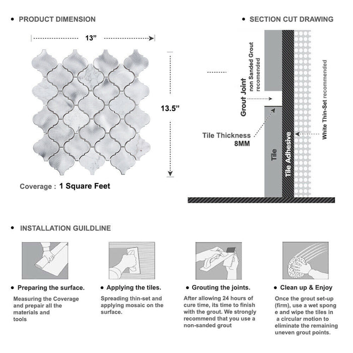 Sample - TDH41MDR White Calacatta Marble Arabesque Aluminum Metallic Mosaic Tile