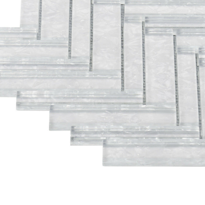 Sample - TDH417MG Crystal Glass White Iridescent Mosaic Tile