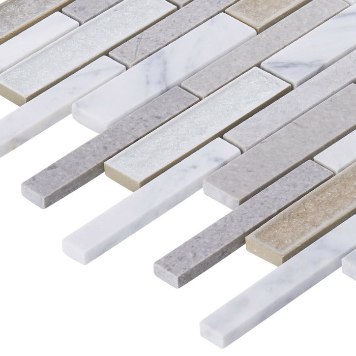 Sample - TDH460NS Natural Stone Crackle Glass Carrara White Gray Beige Mosaic Tile