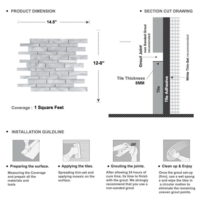 Sample - TDH507AL Aluminum Metal Silver Metallic Mosaic Tile