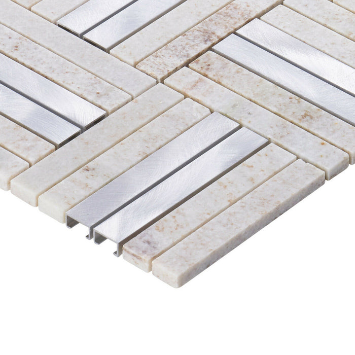 TDH355AL Aluminum Natural Stone Quartzite Marble Gray Beige Metallic Metal Mosaic Tile