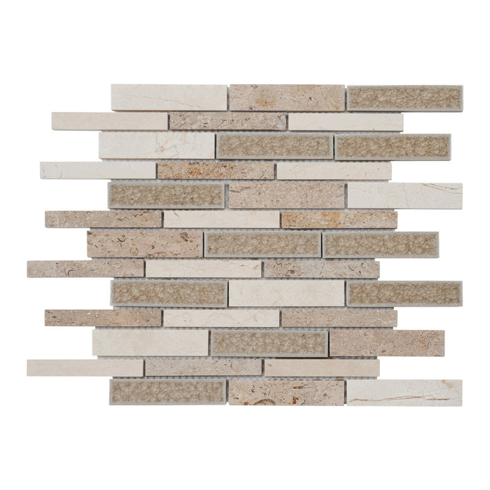 Sample - TDH462NS Natural Stone Crema Marfil Marble Crackle Glass Beige Sand Mosaic Tile