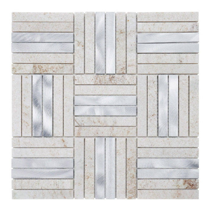 Sample - TDH355AL Aluminum Natural Stone Quartzite Marble Gray Beige Metallic Metal Mosaic Tile