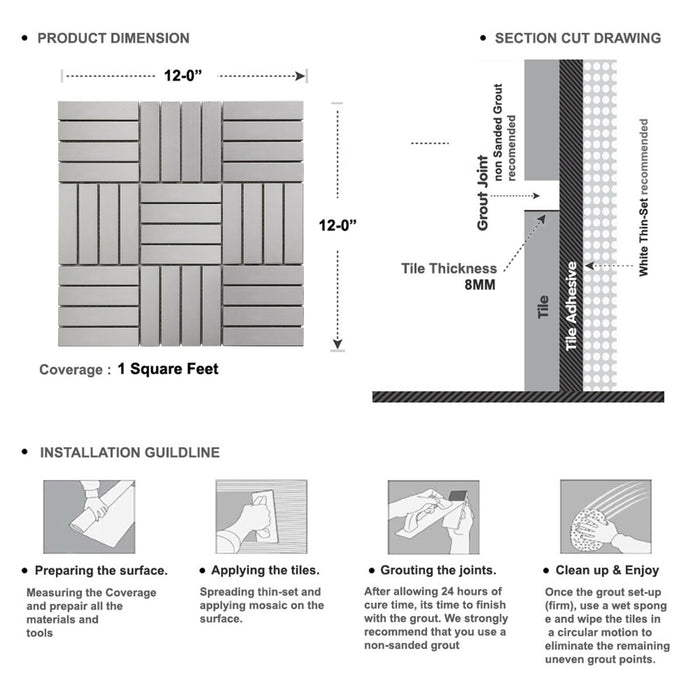 Sample - TDH271SS Stainless Steel Brushed Nickel Gray Metallic Metal Mosaic Tile