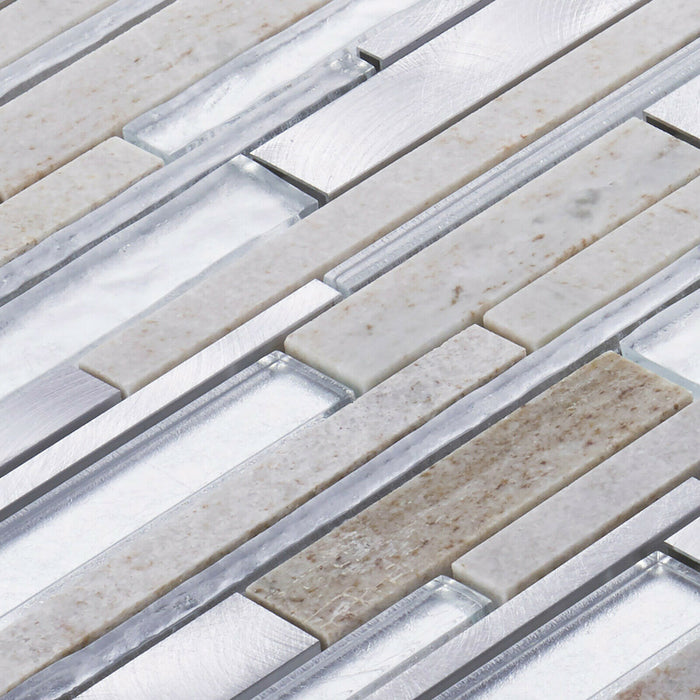 TDH436AL Aluminum Natural Stone Crystal Glass Gray Silver Metallic Metal Mosaic Tile