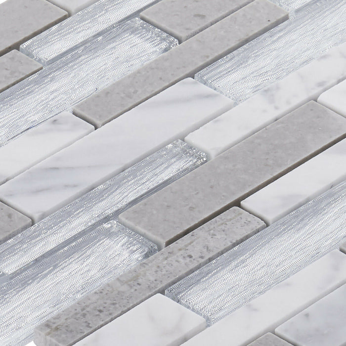 Sample - TDH482NS Natural Stone Glass Carrara White Cinderella Gray Mosaic Tile