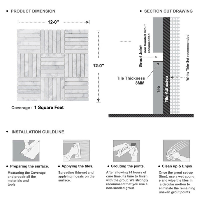 Sample - TDH350NS Natural Stone Carrara White Mosaic Tile