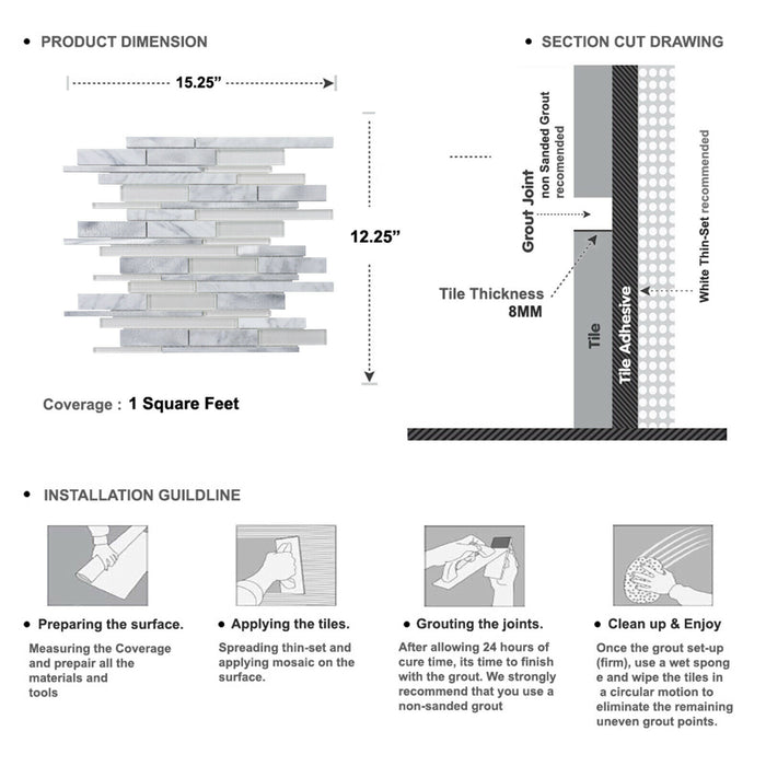 Sample - TDH434NS Aluminum Natural Stone Glass Carrara White Silver Metallic Metal Mosaic Tile