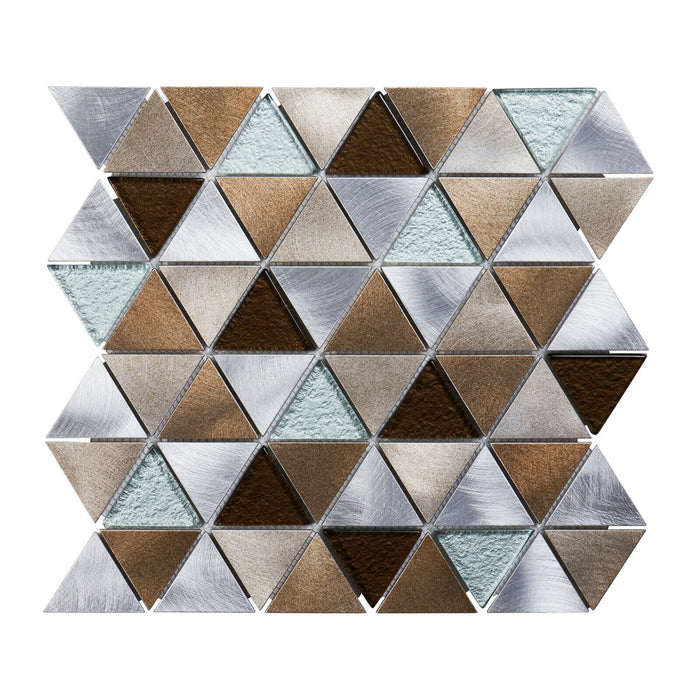 TDH63MDR Brown Gray Aluminum Metallic Crystal Glass Triangle Mosaic Tile