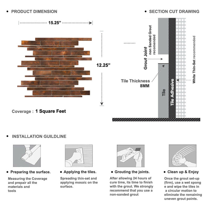 Sample - TDH418AC Antique Copper Brown Metallic Metal Mosaic Tile