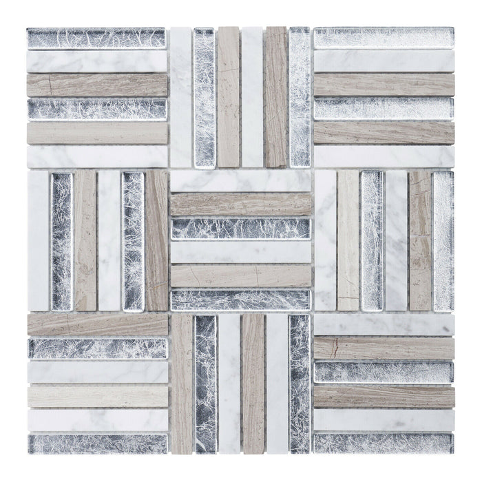 TDH371NS Natural Stone Crystal Glass Taupe Gray White Mosaic Tile