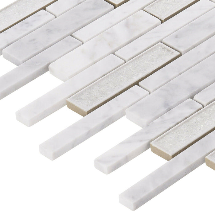 Sample - TDH469NS Natural Stone Crackle Glass Carrara White Mosaic Tile