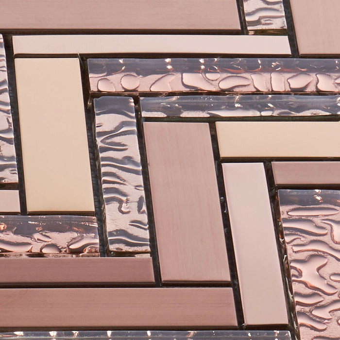 Sample - TDH413RG Stainless Steel Crystal Glass Rose Gold Copper Metallic Metal Mosaic Tile