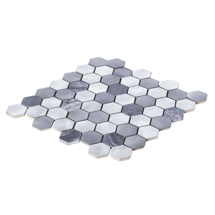 TDH33MDR Gray Marble Aluminum Metallic Hexagon Mosaic Tile
