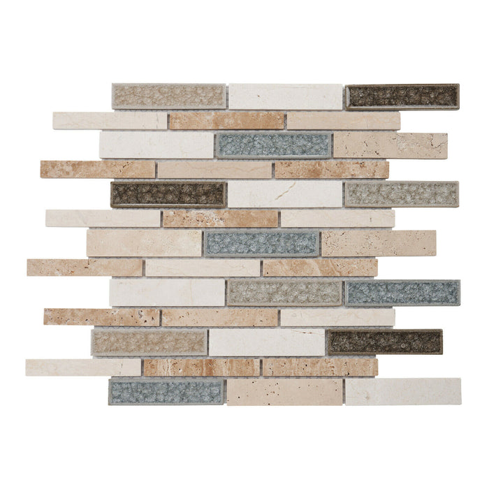 Sample - TDH461NS Natural Stone Crackle Glass Gray Beige Sand Mosaic Tile