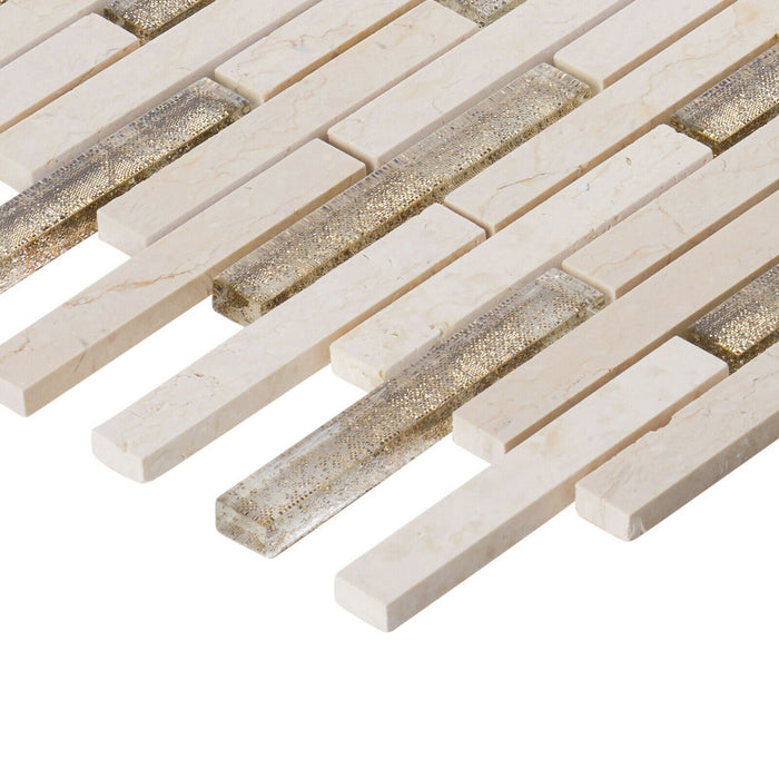 Sample - TDH310NS Natural Stone Crema Marfil Marble Crystal Glass Beige Cream Mosaic Tile