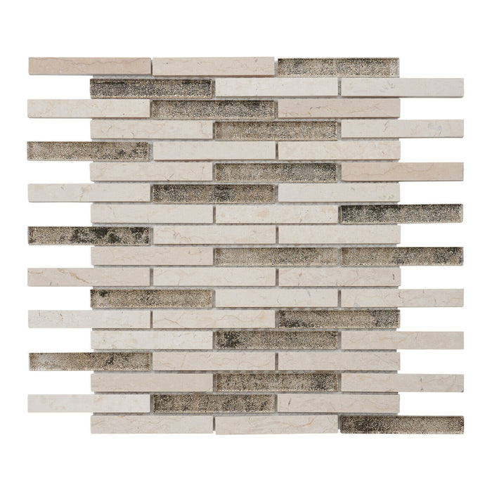 Sample - TDH310NS Natural Stone Crema Marfil Marble Crystal Glass Beige Cream Mosaic Tile