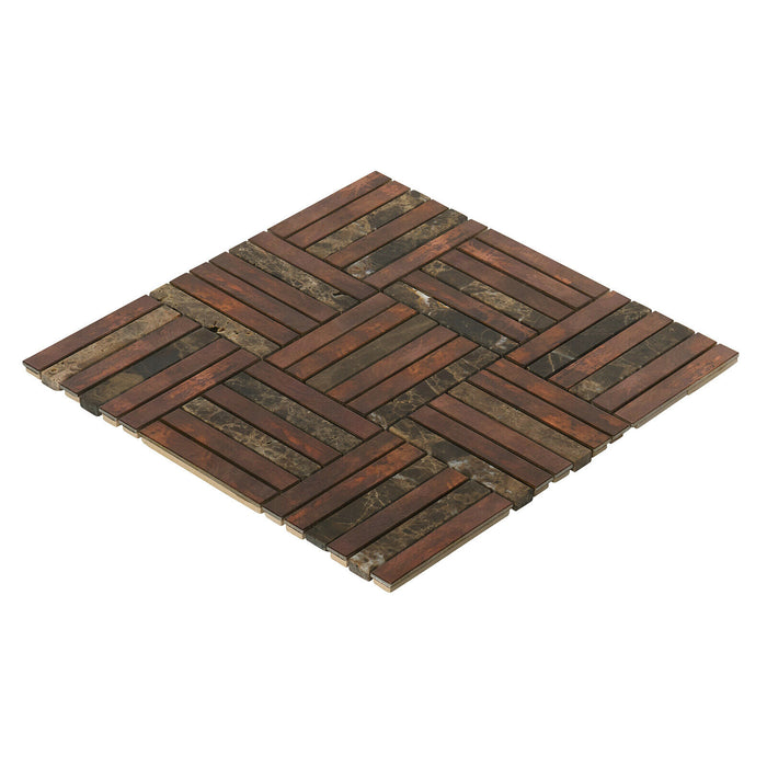 Sample - TDH370AC Antique Copper Natural Stone Emperador Brown Metallic Metal Mosaic Tile