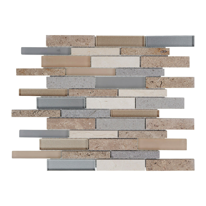 Sample - TDH490NS Natural Stone Sina Pearl Crema Marfil Glass Beige Sand Gray Mosaic Tile