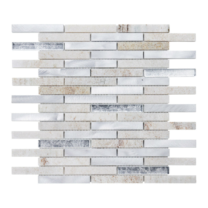 Sample - TDH308AL Aluminum Natural Stone Quartzite Marble Glass Taupe Gray Metallic Metal Mosaic Tile