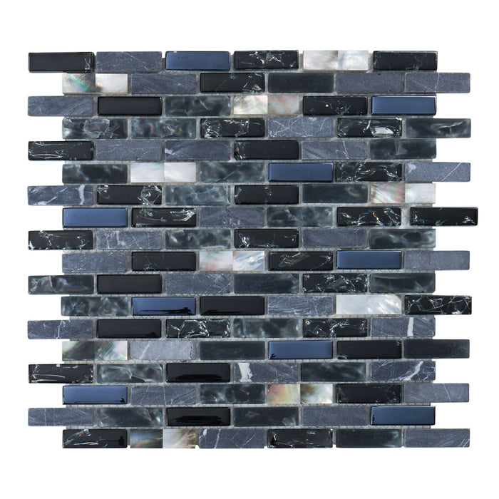 Sample - TDH9MDR Black Gray Glass Stone Mother of Pearl Interlocking Mosaic Tile
