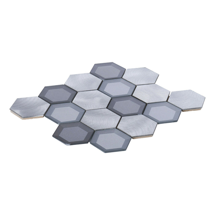 Sample - TDH61MDR Gray Aluminum Metallic 3D Crystal Glass Hexagon Mosaic Tile