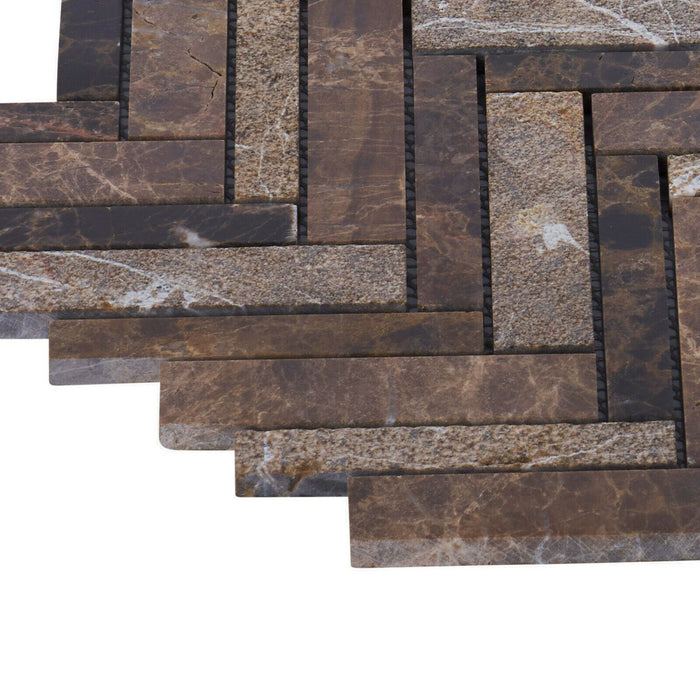 Sample - TDH405NS Natural Stone Emperador Brown Mosaic Tile