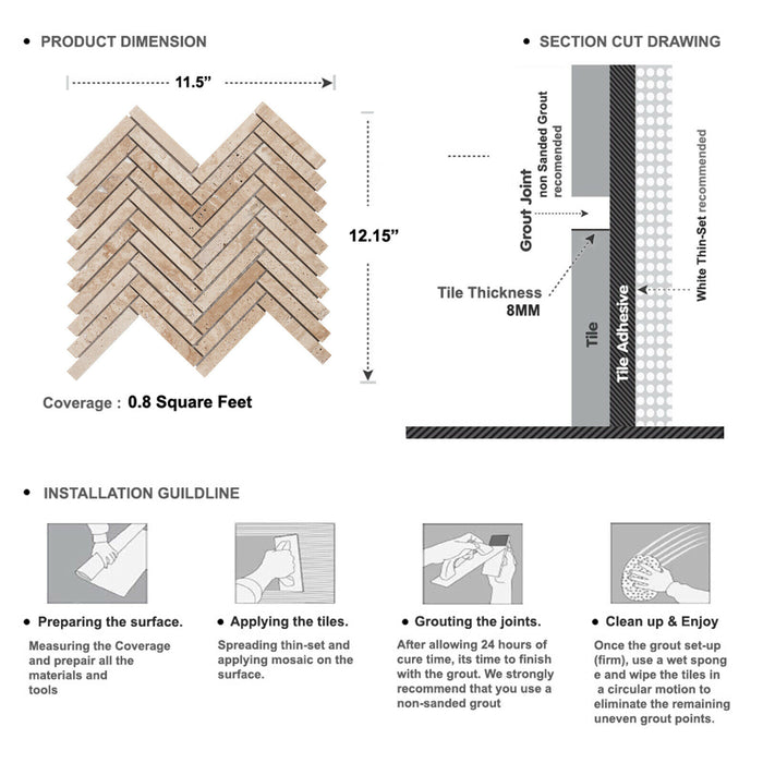 Sample - TDH379NS Natural Stone Travertine Beige Sand Mosaic Tile