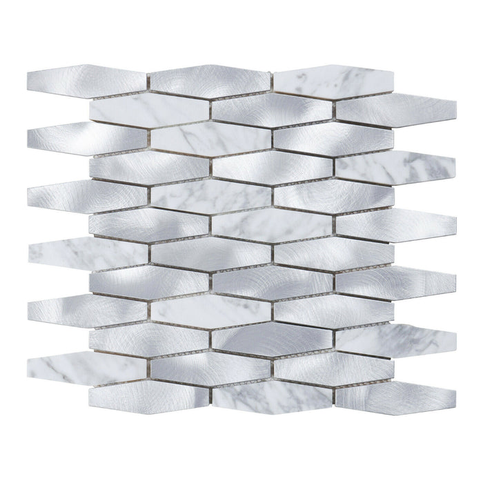 Sample - TDH38MDR White Calacatta Marble Aluminum Metallic Hexagon Mosaic Tile