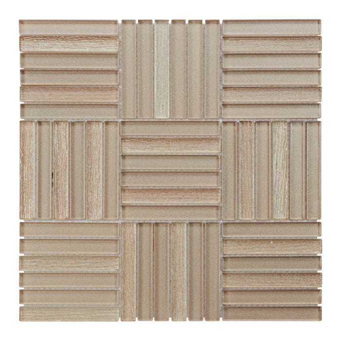 Sample - TDH380MG Metallic Glass Beige Cream Mosaic Tile