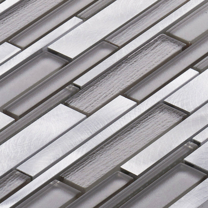 TDH430AL Aluminum Crystal Glass Taupe Gray Silver Metallic Metal Mosaic Tile