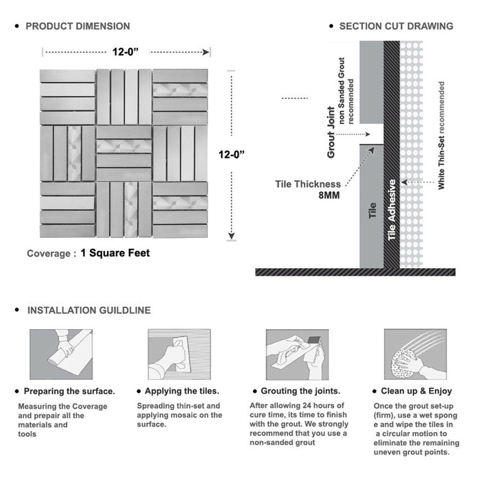 Sample - TDH268SS Stainless Steel Brushed Nickel Jeweling Gray Metallic Metal Mosaic Tile