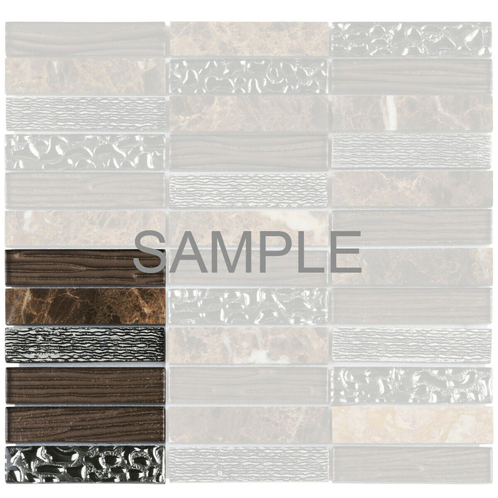 Sample - TDH36MO Crystal Glass Natural Stone 3D Art Deco Brown Mosaic Tile