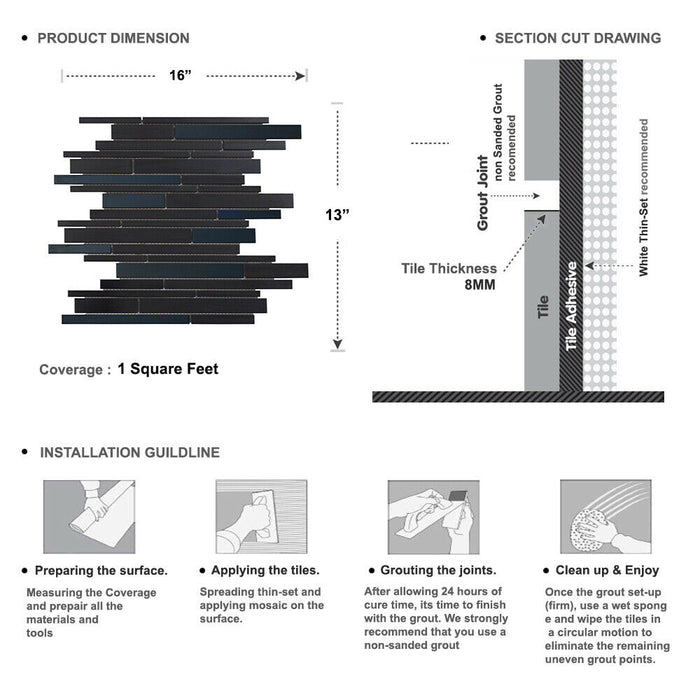 Sample - TDH25MDR Metal Metallic Black Industrial Linear Interlocking Mosaic Tile