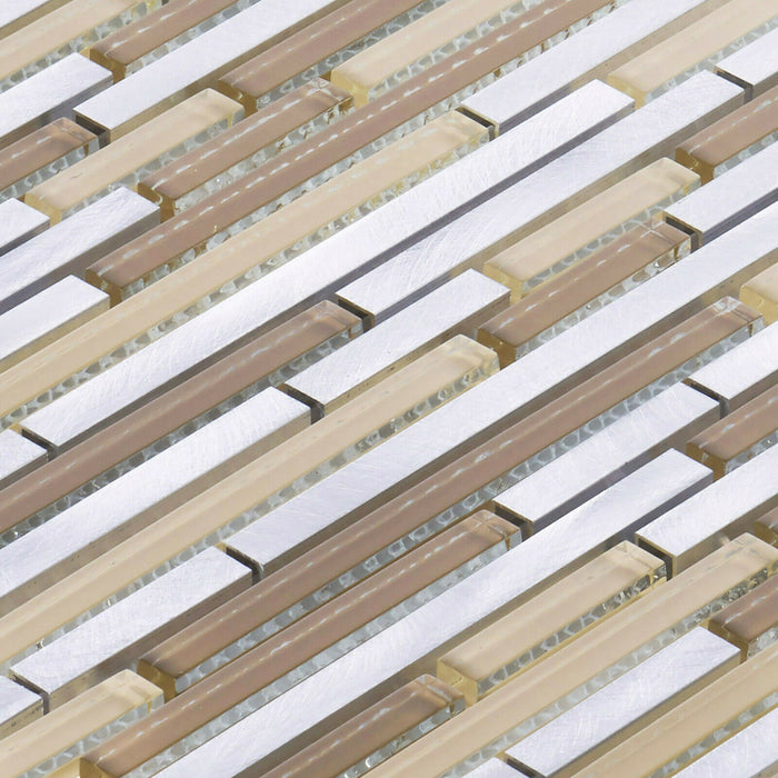 Sample - TDH39MDR Beige Glass Aluminum Metallic Linear Interlocking Mosaic Tile