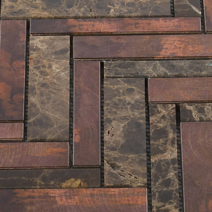 Sample - TDH410AC Antique Copper Natural Stone Emperador Brown Metallic Metal Mosaic Tile