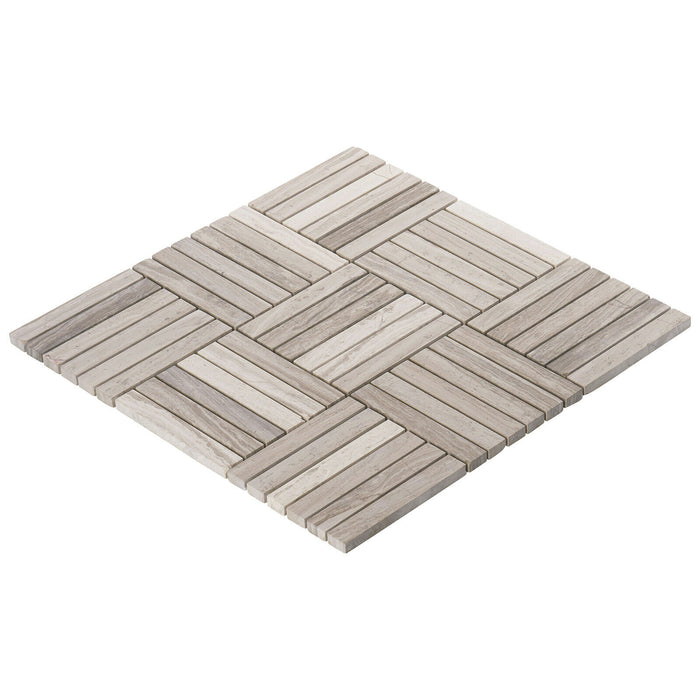 Sample - TDH349NS Natural Stone White Oak Marble Taupe Gray Mosaic Tile