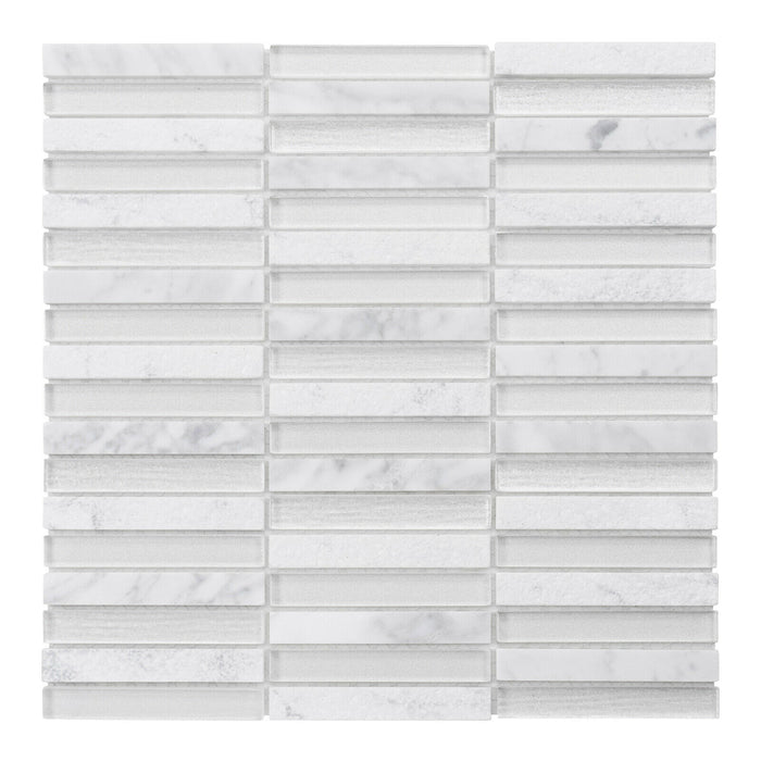 Sample - TDH286NS Natural Stone Crystal Glass Carrara White Metallic Mosaic Tile