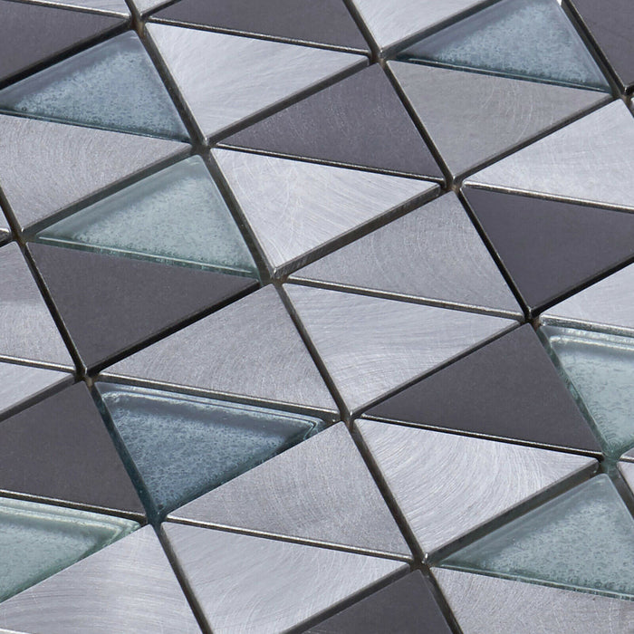 Sample - TDH64MDR Black Gray Aluminum Metallic Crystal Glass Triangle Mosaic Tile