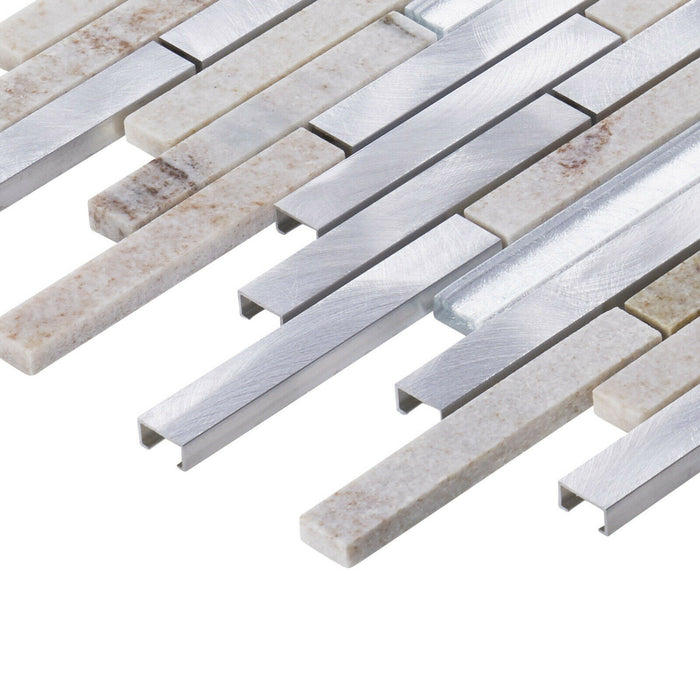 Sample - TDH331AL Aluminum Natural Stone Quartzite Glass Taupe Gray Metallic Metal Mosaic Tile