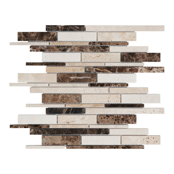 Sample - TDH445NS Natural Stone Crema Marfil Travertine Marble Beige Sand Emperador Brown Mosaic Tile