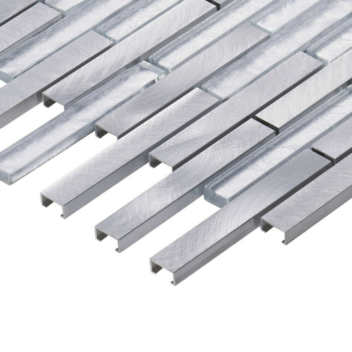 Sample - TDH323AL Aluminum Crystal Glass Silver Gray Metallic Metal Mosaic Tile